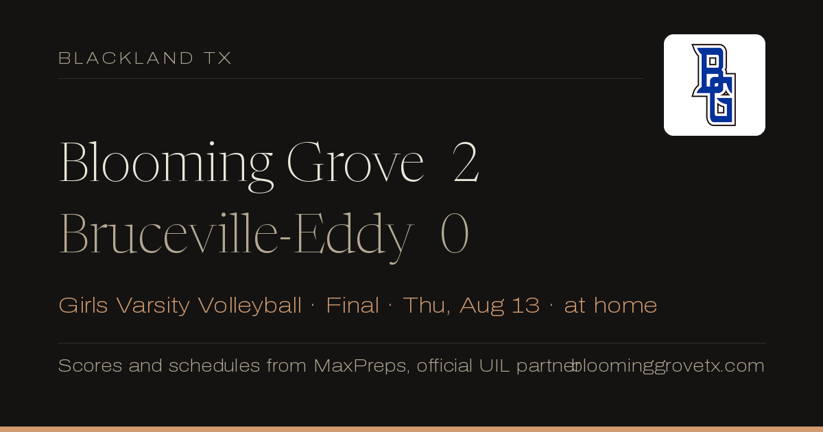 Blooming Grove 2, Bruceville-Eddy 0