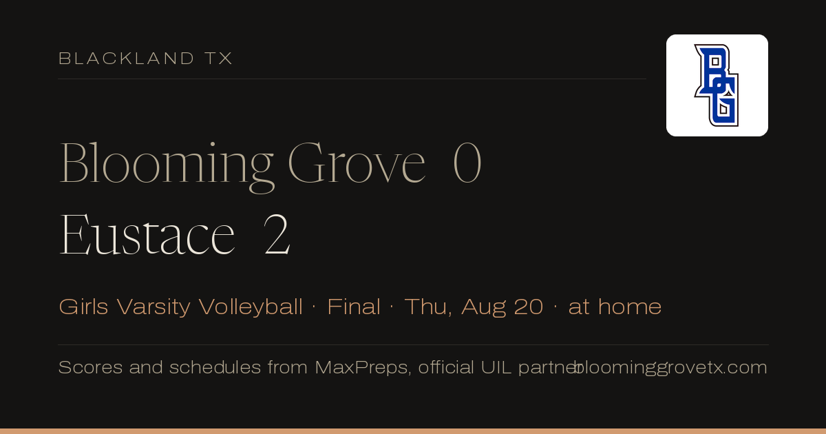 Blooming Grove 0, Eustace 2