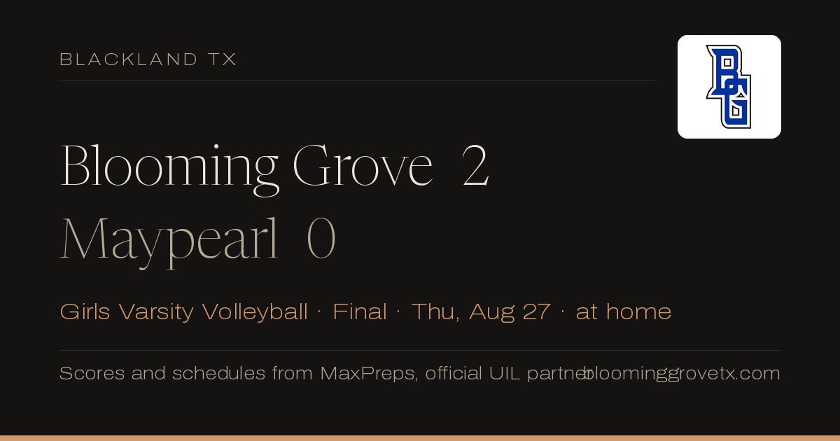 Blooming Grove 2, Maypearl 0
