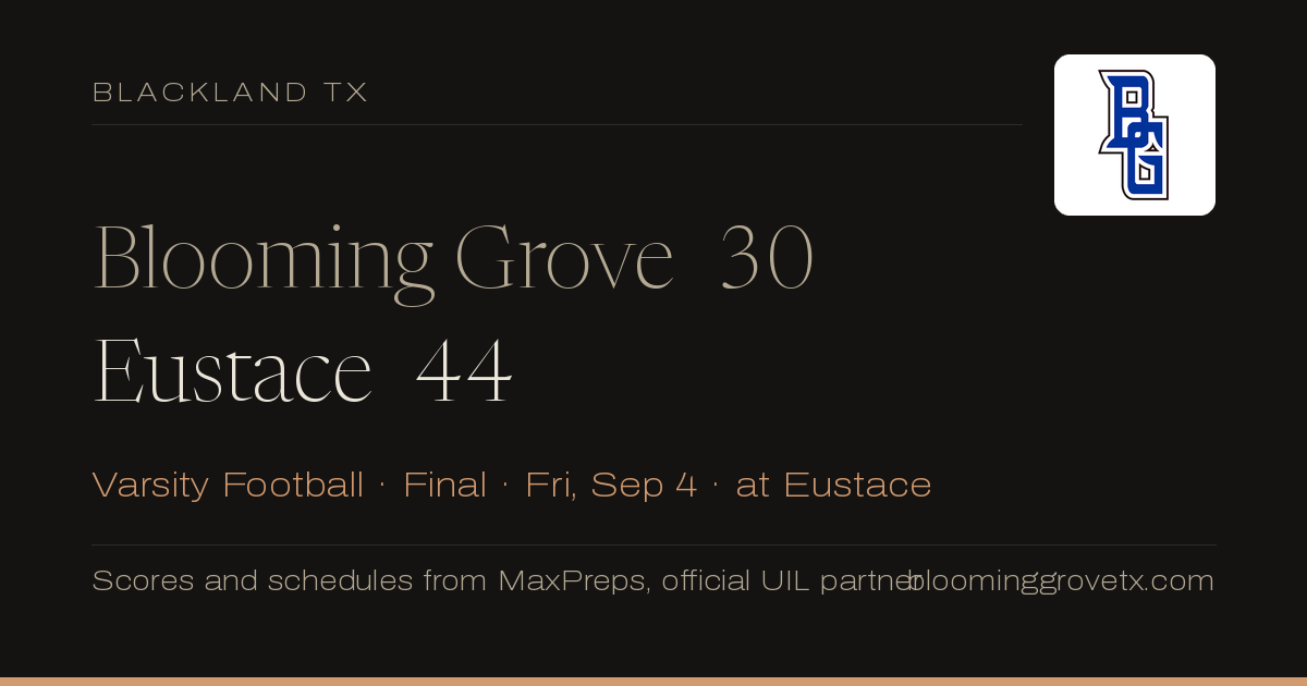 Blooming Grove 30, Eustace 44